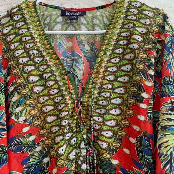 ROAMAN’S PEACOCK FEATHER PRINT KIMONO TOP - Picture 4 of 8
